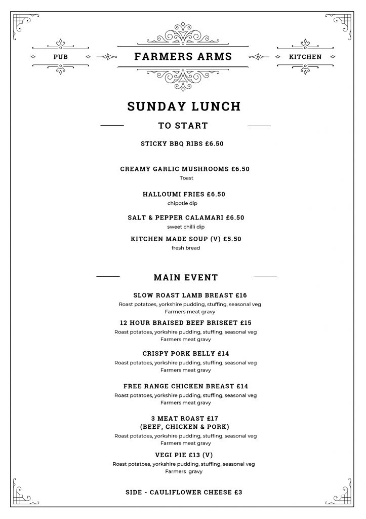 OUR MENU The Farmers Arms