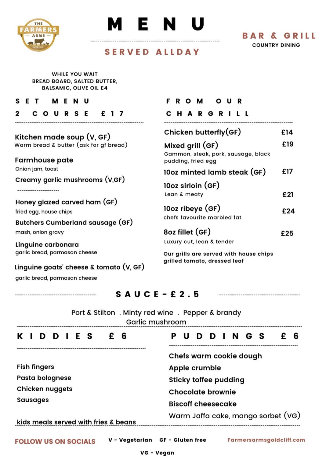 OUR MENU The Farmers Arms